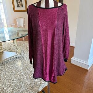 Christopher & Banks Womens Raspberry/Black Semi-Sheer Tunic Sweater L USA Made